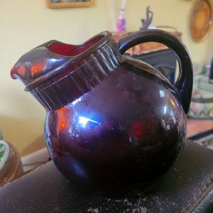 Anchor Hocking Glass Roly Poly Royal Ruby Pitcher Tilted